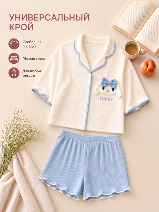 Женская пижама, комплект 2 в 1, рубашка, шорты, 2 цвета, M-XL