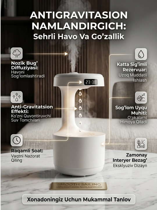 Antigravity Humidifier LED Soatli Aroma Diffuzer Havo Namlagichi - 