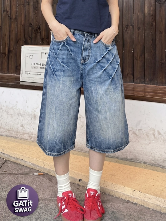 Джинсовые багги шорты милитари Y2K oversize унисекс GATit SWAG