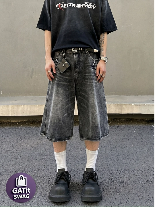 Джинсовые багги шорты милитари Y2K oversize унисекс GATit SWAG