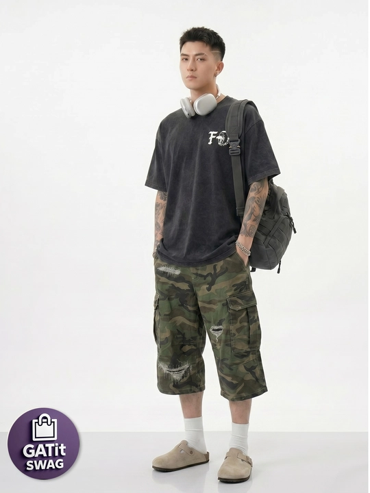 Джинсовые багги шорты милитари Y2K oversize унисекс GATit SWAG