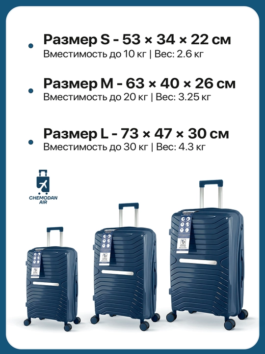 Чемодан для путешествий, полипропиленовый, 360° колёса, кодовый замок, 3 размера, 8 цветов