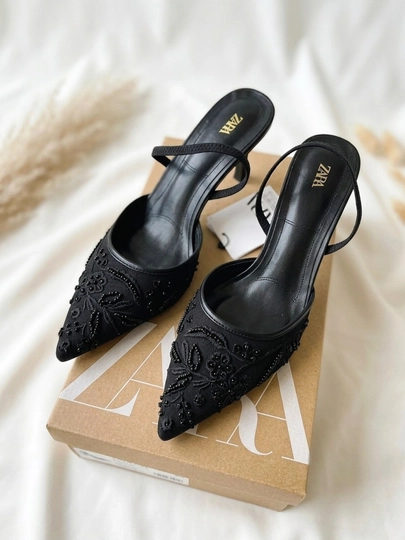 Женская обувь, ZARA, каблук, высокие каблуки, кружевной узор, для свадьбы, Merry Me, 6-7 см — SUMRYUZ-ZARATUFLI1-ЧЕРН-38