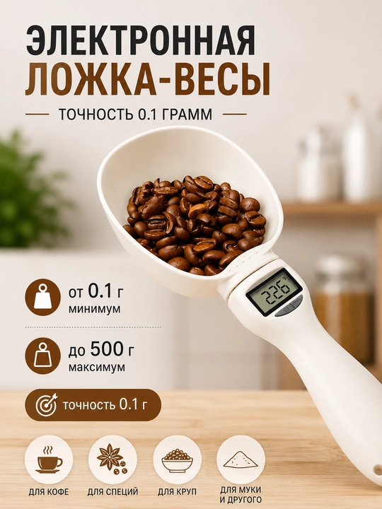 Электронная ложка-весы с точностью 0.1 г для кухни - 