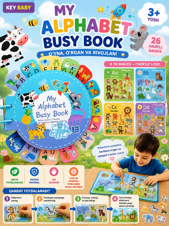 "My Alphabet Busy Book" - alifboni o‘rganish uchun interaktiv kitob - 