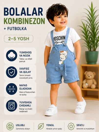 Летний комплект для мальчиков 2–5 лет комбинезон и футболка на каждый день