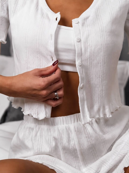 Ayollar uchun Pinterest uslubidagi yumshoq ajur pijama – shortik va shimli, Pinterest