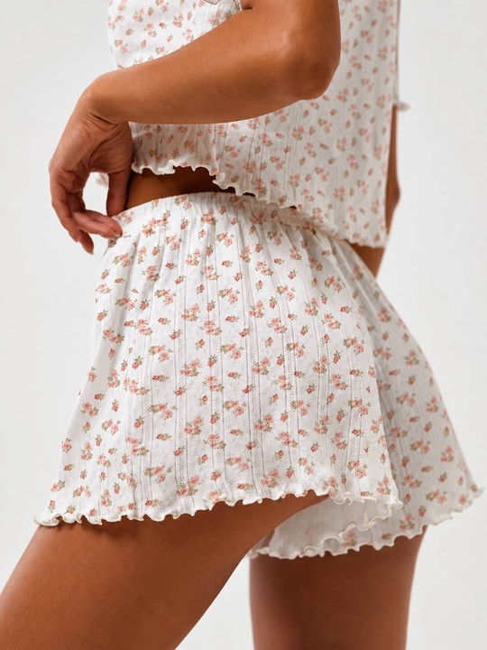 Ayollar uchun Pinterest uslubidagi yumshoq ajur pijama – shortik va shimli, Pinterest