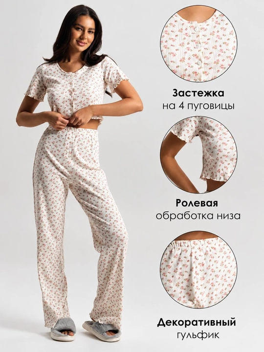 Ayollar uchun Pinterest uslubidagi yumshoq ajur pijama – shortik va shimli, Pinterest