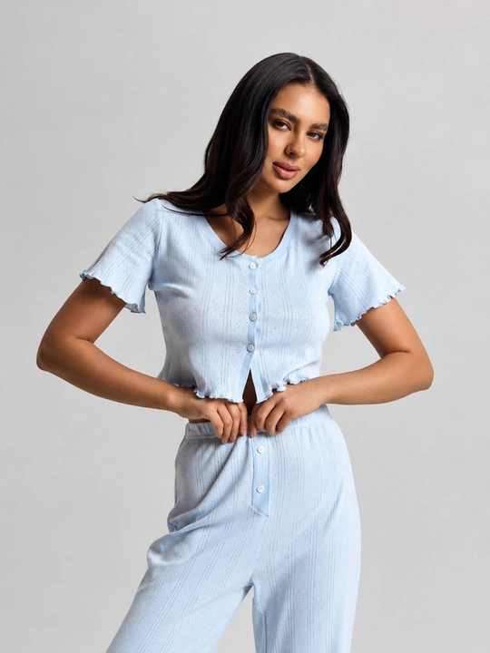 Ayollar uchun Pinterest uslubidagi yumshoq ajur pijama – shortik va shimli, Pinterest
