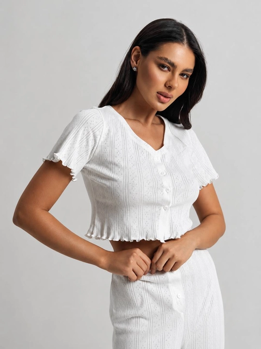 Ayollar uchun Pinterest uslubidagi yumshoq ajur pijama – shortik va shimli, Pinterest