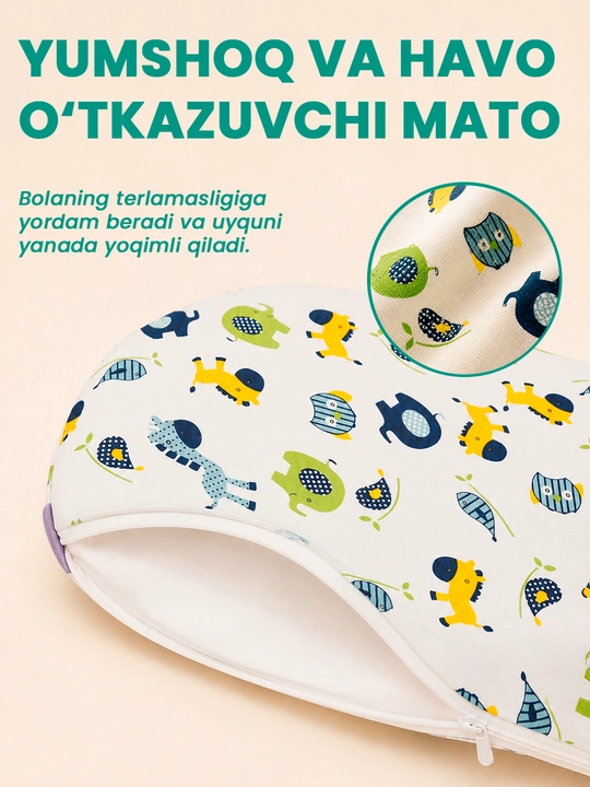 Memory Cloud bolalar yostiqchasi 25×45×3sm,yangi tugilgan chaqaloqlar uchun ortopedik