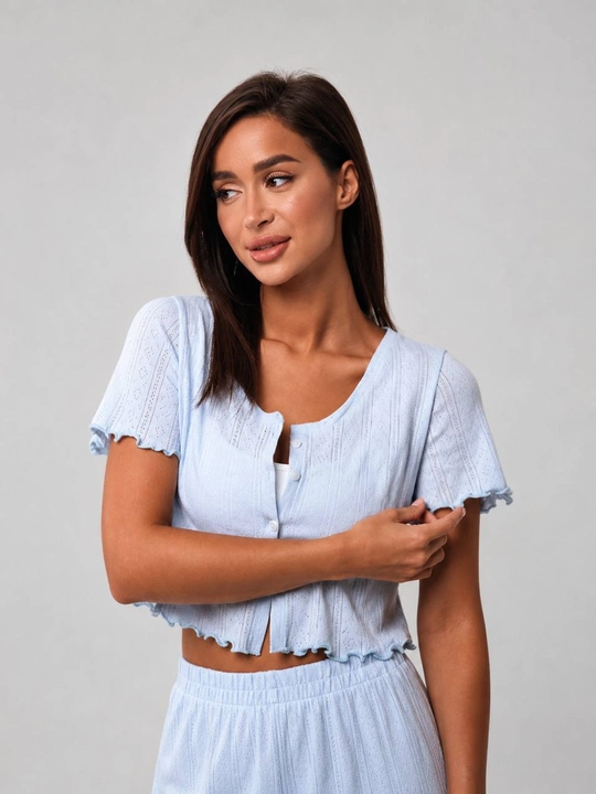 Ayollar uchun Pinterest uslubidagi yumshoq ajur pijama – shortik va shimli, Pinterest