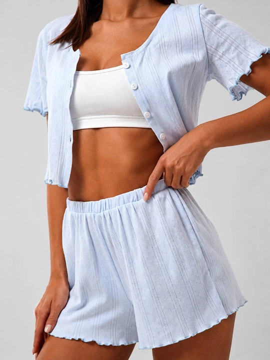 Ayollar uchun Pinterest uslubidagi yumshoq ajur pijama – shortik va shimli, Pinterest