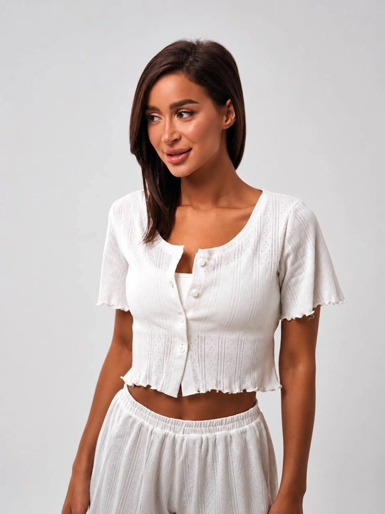Ayollar uchun Pinterest uslubidagi yumshoq ajur pijama – shortik va shimli, Pinterest
