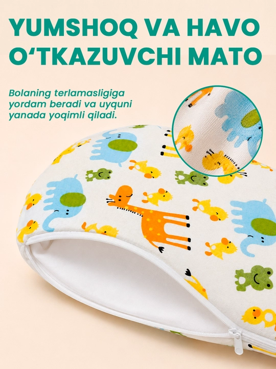 Memory Cloud bolalar yostiqchasi 25×45×3sm,yangi tugilgan chaqaloqlar uchun ortopedik