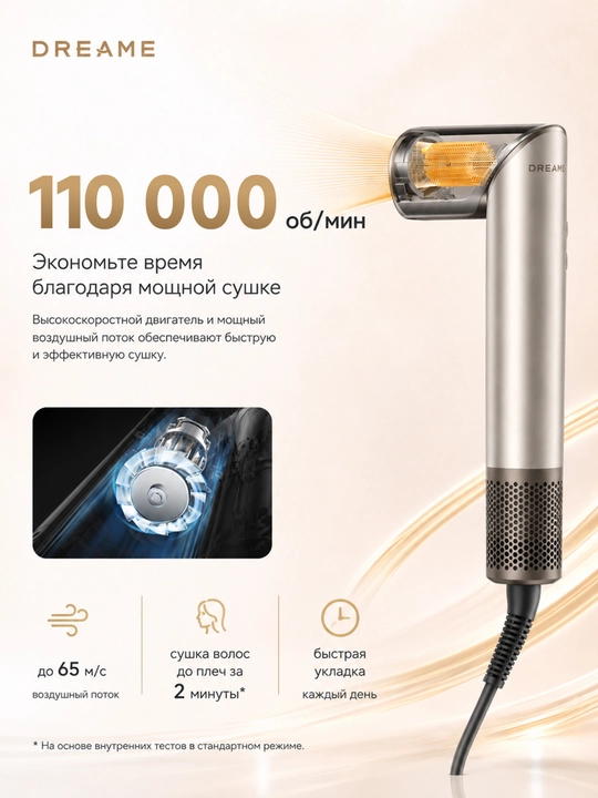 Стайлер Dreame Dazzle, мотор 110 000 об/мин, 1400Вт, 300 млн ионов, складной, 5 насадок