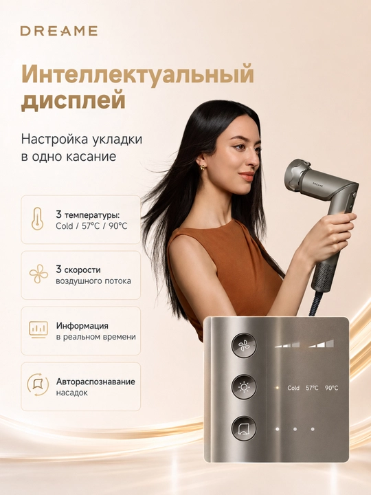 Стайлер Dreame Dazzle, мотор 110 000 об/мин, 1400Вт, 300 млн ионов, складной, 5 насадок