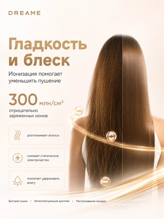 Стайлер Dreame Dazzle, мотор 110 000 об/мин, 1400Вт, 300 млн ионов, складной, 5 насадок