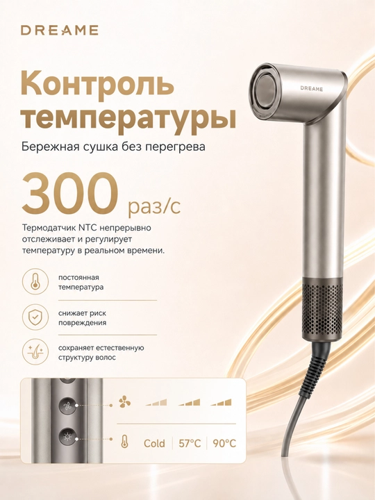 Стайлер Dreame Dazzle, мотор 110 000 об/мин, 1400Вт, 300 млн ионов, складной, 5 насадок
