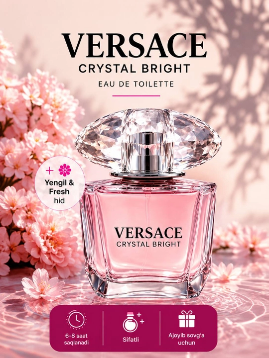 Versace Crystal Bright ayollar uchun EDT, yangi gul-mevali hid, 90 ml - 