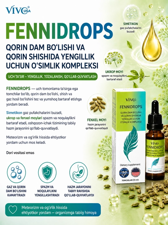 Fennidrops tomchilari 15 ml – kolika va qorin dam bo‘lishiga qarshi