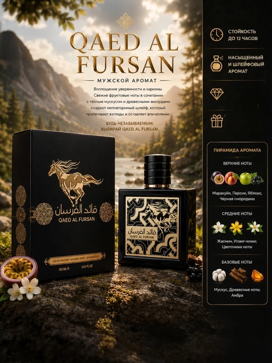 QAED AL FURSAN, LATTAFA, элегантный восточный парфюм для мужчин, 100 мл