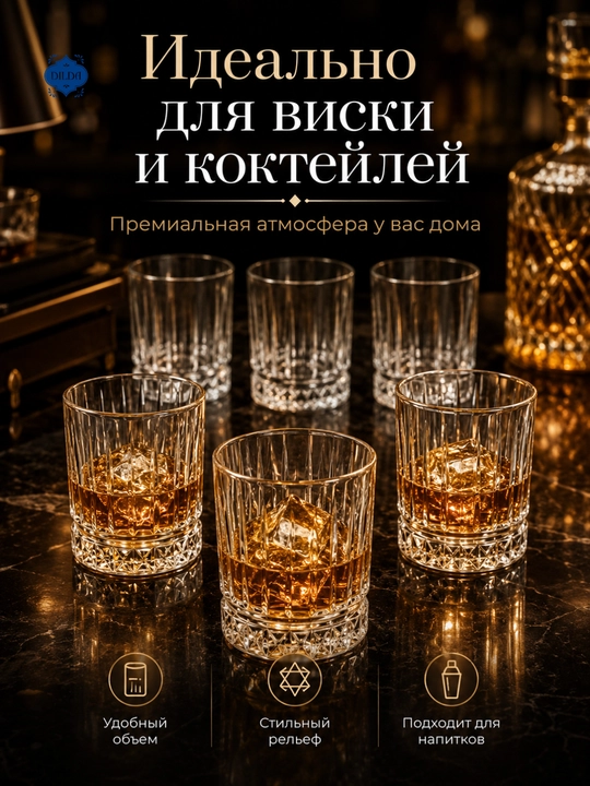 Набор стеклянных стаканов с текстурой, для коктейля и лимонада, 6 шт