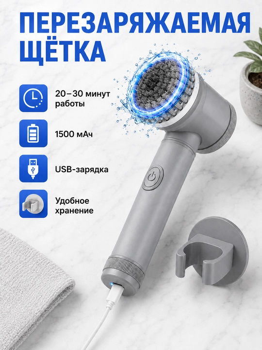 Электрощетка для уборки USB с 5 насадками, для кухни, ванной, плитки, обуви и авто