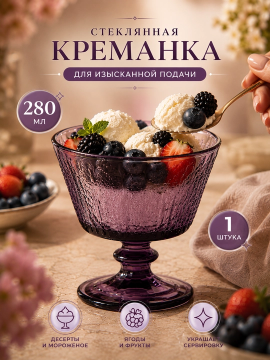 Посуда для сервировки стола из стекла, салатник / креманка / сервировочная тарелка, 1 шт - 