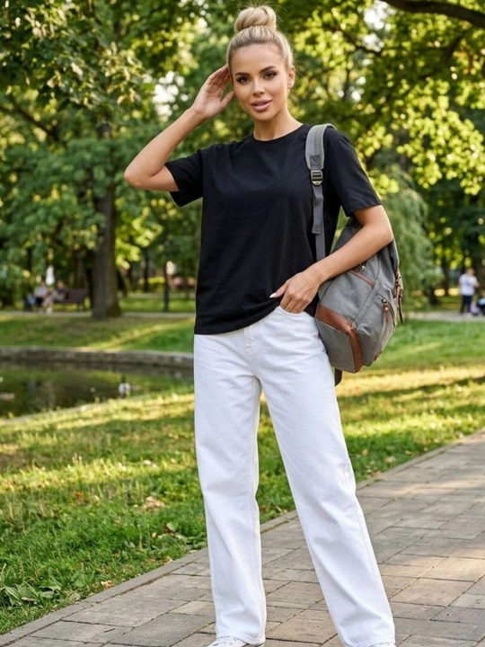 Ayollar uchun oversize futbolka, asosiy, bitta rangli, 100% paxta qulay - 