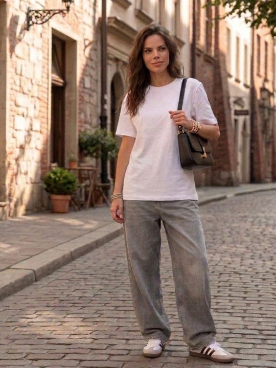 Ayollar uchun oversize futbolka, asosiy, bitta rangli, 100% paxta qulay