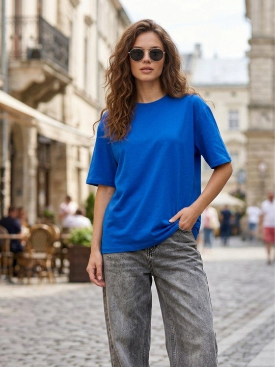 Ayollar uchun oversize futbolka, asosiy, bitta rangli, 100% paxta qulay - 