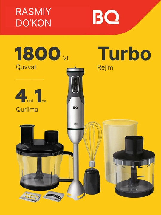 BQ HB601S 4v1 suv osti oshxona kombayni blenderi, quvvati 1800 Vt, tezligi 15000 ayl/min gacha
