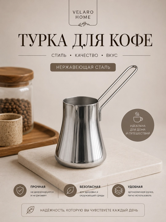 Турка для кофе, турка из нержавеющей стали, турка металлическая, турка для плиты - 
