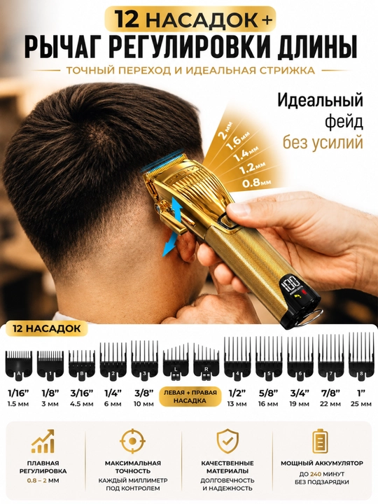 Professional simsiz soch va soqol kesish mashinasi to'plami, OVLUX