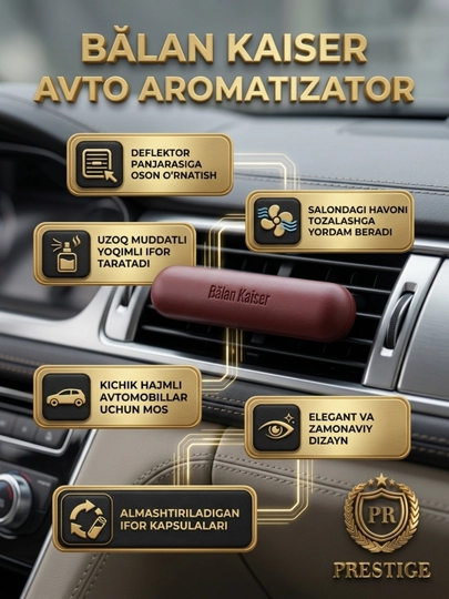 Avtomobil havo aromatizatori Balan Kaiser, deflektorga xushbo‘ylantirgich, metall, charm - 