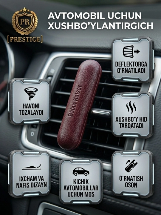 Avtomobil havo aromatizatori Balan Kaiser, deflektorga xushbo‘ylantirgich, metall, charm