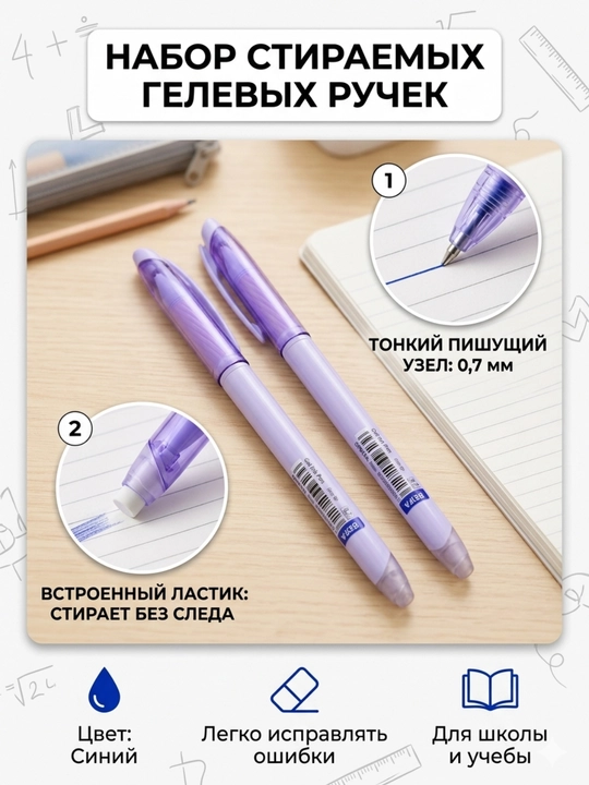 Ручка стираемая Beifa GP813A-24V2, 0.5 мм, в наборе 2 шт - 