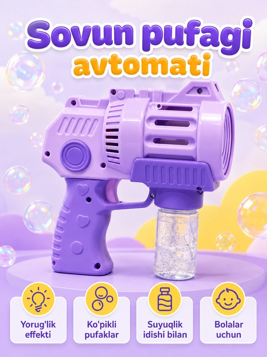 Sovun pufagi avtomati, binafsha bubble gun - 