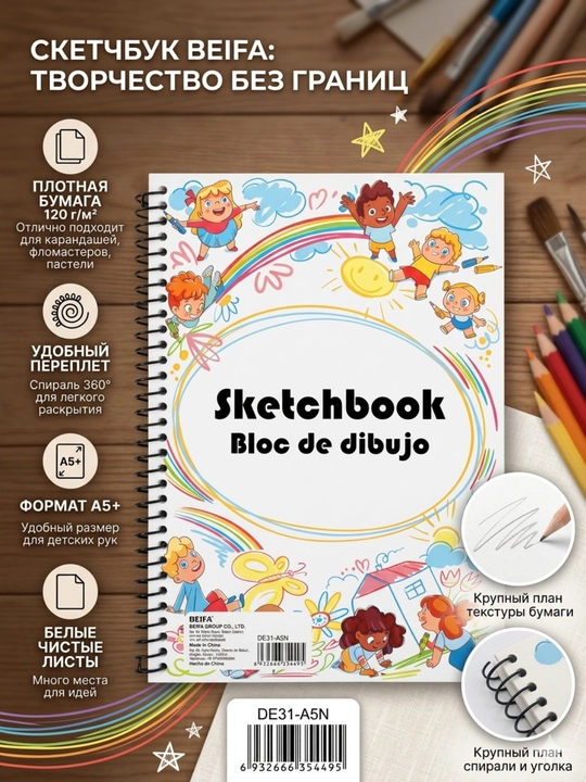 Sketchbuk Beifa DE31-A5N, A5, 80 varaq - 