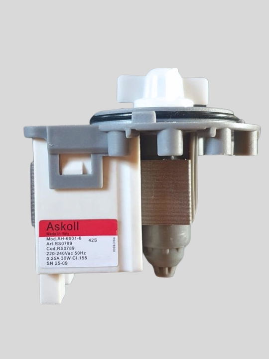 Askoll RS0789 AH-6001-6 30W quyish nasosi, orqa qisqichlari bilan, kir yuvish mashinasi uchun