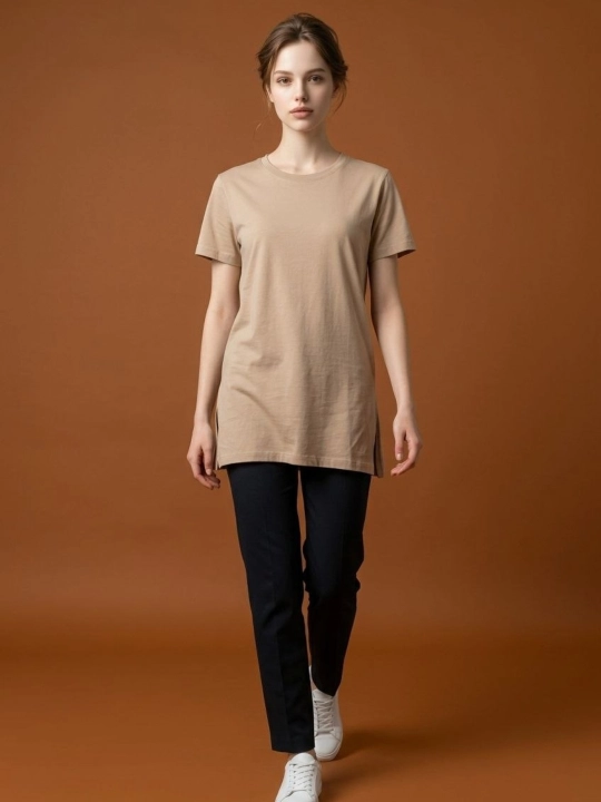 Удлиненная женская футболка oversize с боковыми разрезами, размер: S-XXL - 