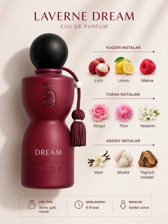Laverne Dream Eau De Parfum ayollar atiri 75 ml shirin oriental aroma