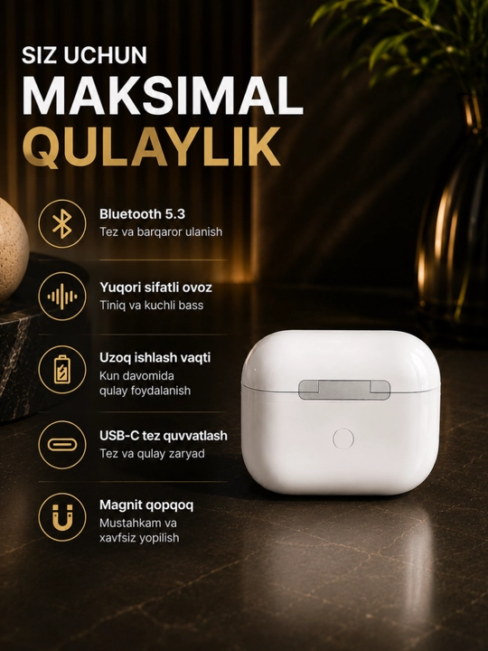 Pro 2 беспроводные наушники Bluetooth, премиум earbuds Type-C стерео