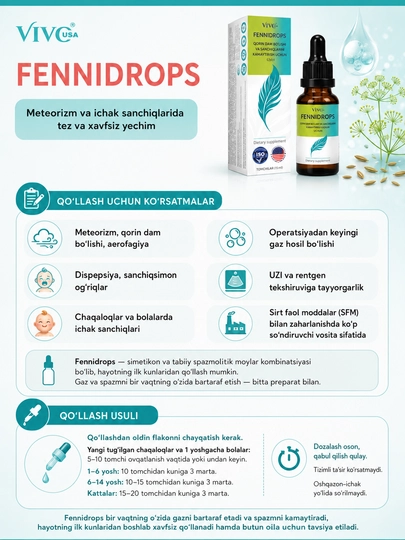 Fennidrops tomchilari 15 ml – kolika va qorin dam bo‘lishiga qarshi