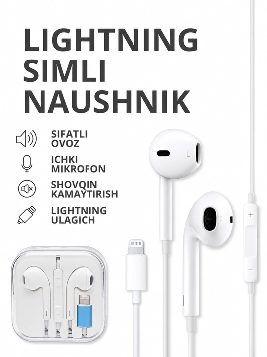 IPhone uchun simli quloqchinlar, (Pop-UP) mikrofon bilan, Lightning, Type-c, 3.5 mm Aux