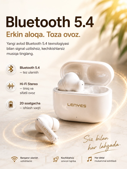 Беспроводные наушники Lenyes Air 68 TWS Bluetooth 5.4 с микрофоном Black - 