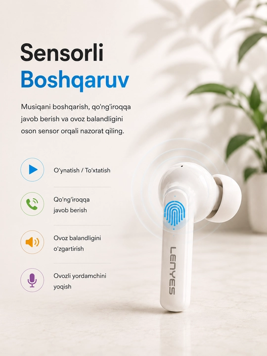 Беспроводные наушники Lenyes Air 68 TWS Bluetooth 5.4 с микрофоном Black
