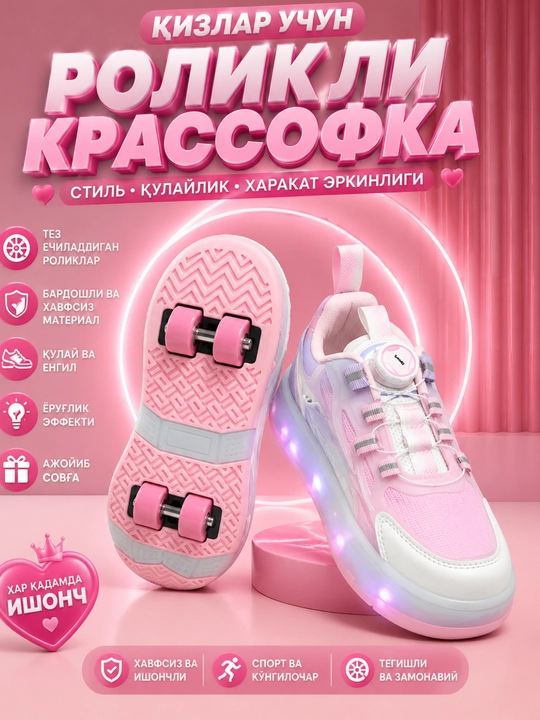 LED chiroqli rolikli krossovka